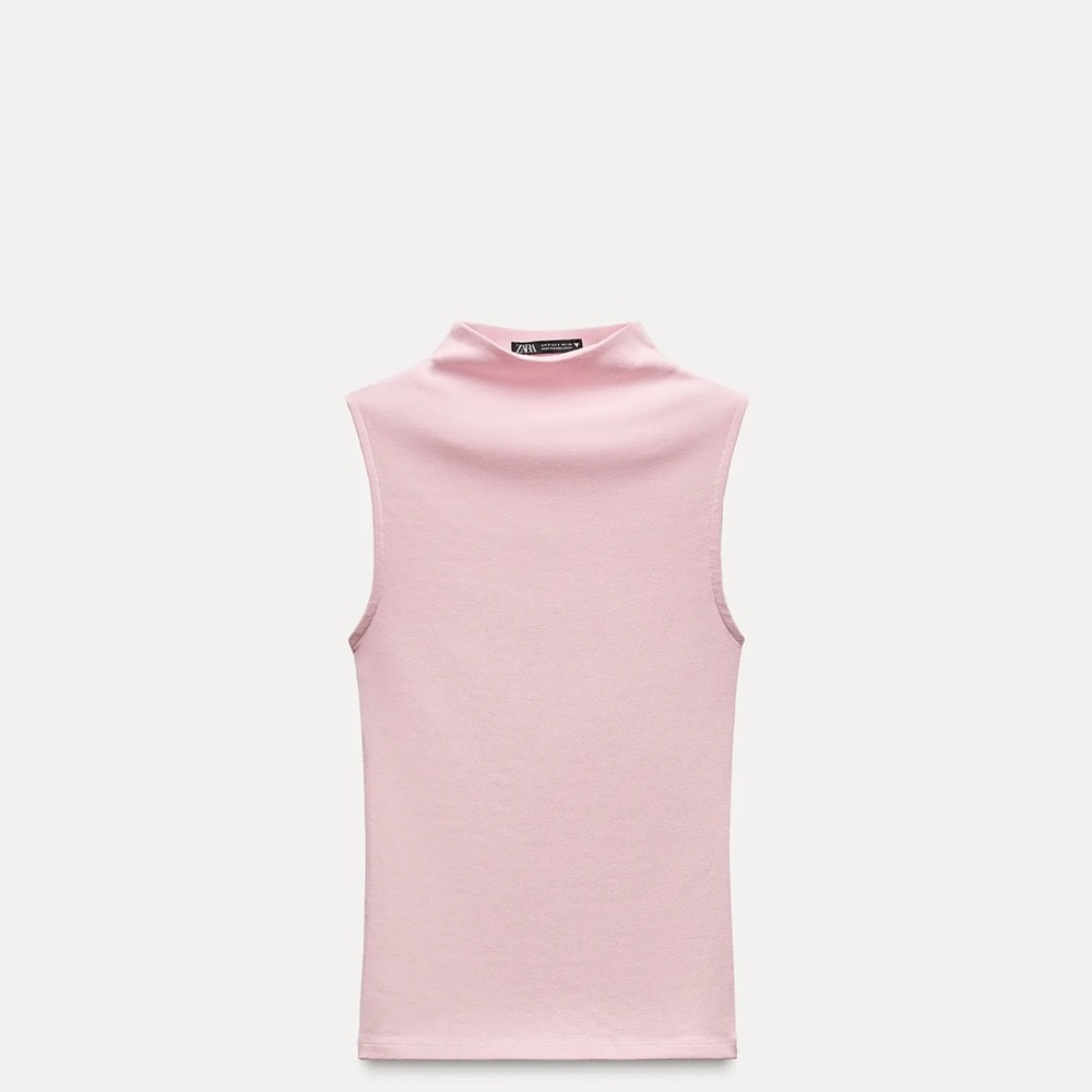 NWOT Zara Pink Sleeveless Mock Neck Tank Top